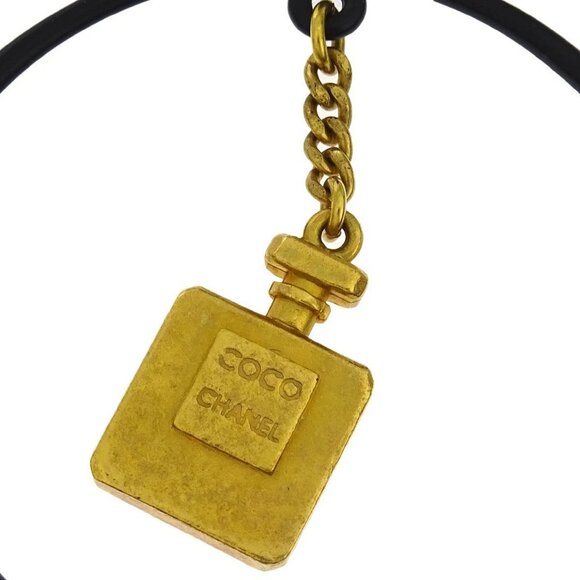 Chanel Gold Black Hoop Dangle Perfume Bottle Earrings Clip-On 94C 116276 - Picture 2 of 8